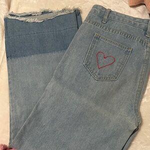 Stylish Blue Jeans with Heart Embroidery